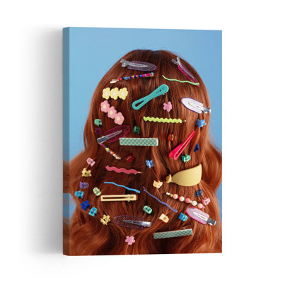 Colorful Retro Hair Clips Colorful Playful Vibrant Portrait Wall Art Print