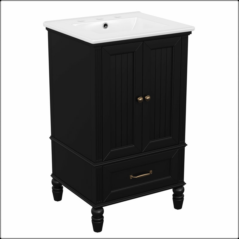 Meuble-lavabo moderne de 20 pouces avec lavabo, armoire à deux portes, butoir de porte magnétique et patins réglables