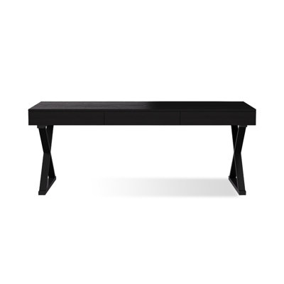 Black Rectangular Solid Wood + Iron with 3 drawers desk