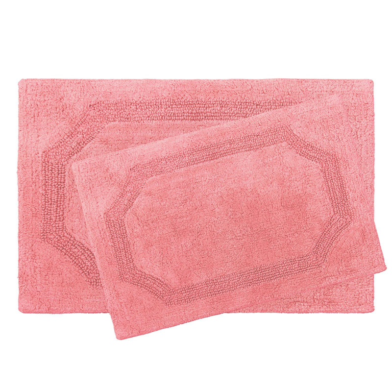 Laura Ashley Tablet Reversible Cotton Bath Rug, Coral, Set of 2
