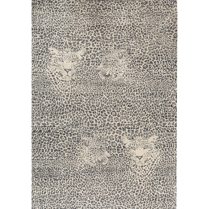 Tapis ivoire et noir noué à la main de haute qualité