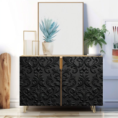 Narrow 35.4'' Wide Sideboard Buffet Cabinet - 2-Door Accent Storage Cabinet With Damask seamless floral Royal Flowers black Print And Metal Legs
