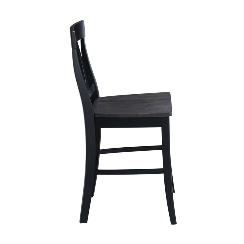 Ludivine Solid Wood 24" Bar Stool, Washed Black/Coal Black