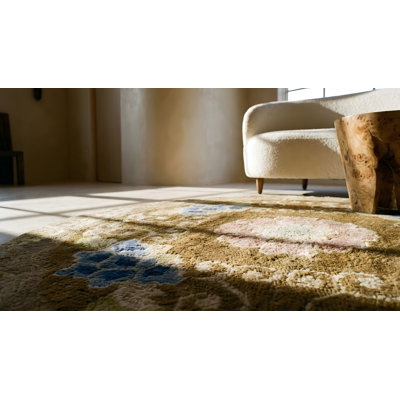 Tapis rond brun chameau antique