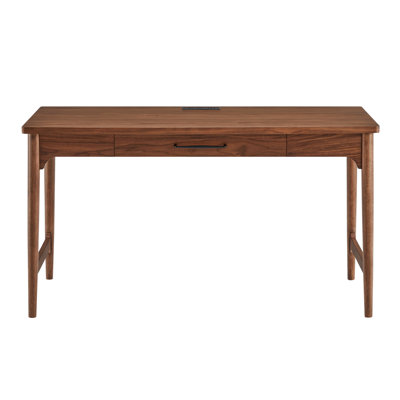 Solid Wood Real Wood Veneer Writing Desk with Built-In Electrical Outlet