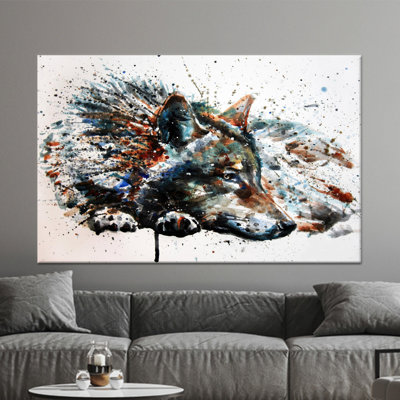 Modern Abstract Wolf Canvas Wall Art: Printed Design for Elegant Decor,1P WhiteFramedCanvas