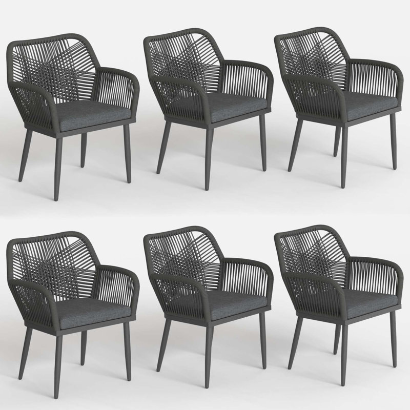 Patio Dining Armchair with Cushion, Grey, 6, Dark Grey