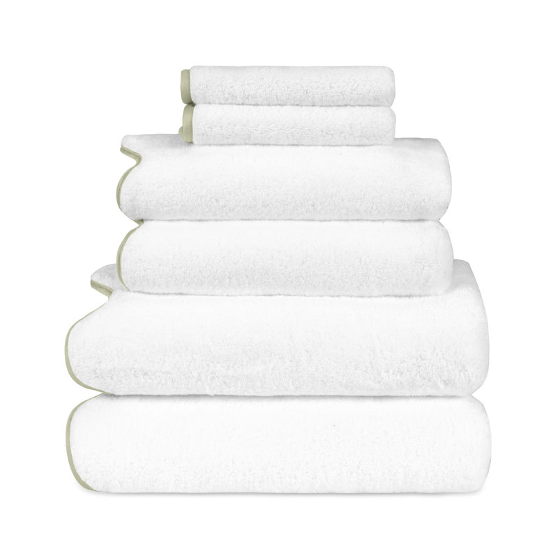 Antalya 6 Piece Turkish Cotton Towel Set, White/Crystal Green