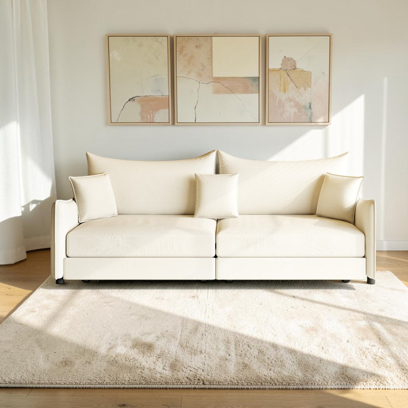 Canapé-lit très grand escamotable Seybert, Beige / Blanc