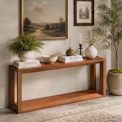 60 Inch Rectangular Wood Veneer Console Table with Ample Storage, Ideal for Entryway and Living Room, Dark Brown