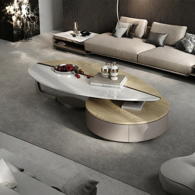 Table basse en marbre massif, Blanc / jaune