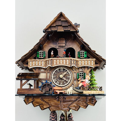  Horloge coucou musicale avec roue à eau et personnages animés - 13 po