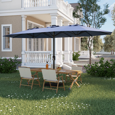 Parasol de patio rectangulaire à double face de 15 pi avec base, base croisée et sacs de sable, grand parasol de marché extérieur pour piscine, pelouse ou jardin