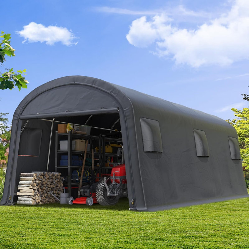 ADVANCE OUTDOOR 13x20 ft Large Space Round Roof Storage Shelter Heavy Duty Carport with 2 Roll up Doors & Vents for Vehicle Truck Boat Anti-UV Snow Waterproof, Gray