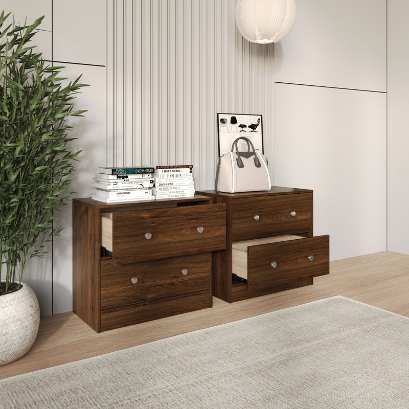 Trenton 2-Drawer Nightstand, Set Of 2, Modern Side Tables For Bedroom, Brown