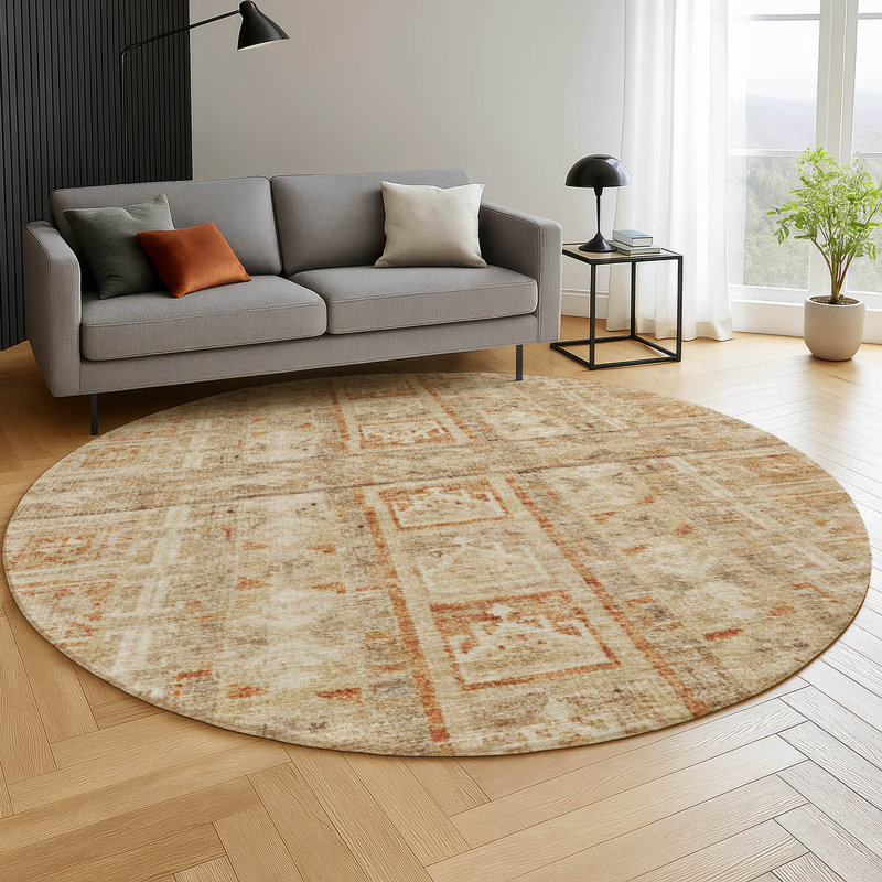 Premium Machine Washable Mayfield Striped Rug, Paprika, 8' Round