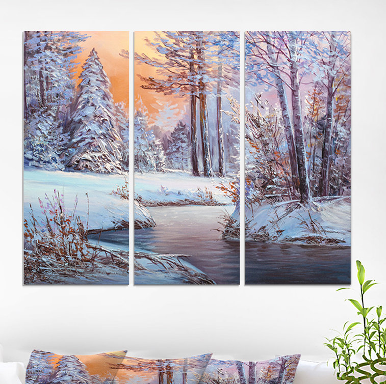 «Forest in Winter Sunset», reproduction de peinture à l'huile à multiples images sur toile tendue