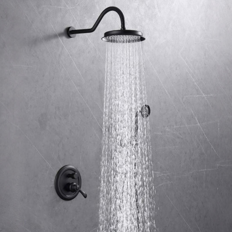 Retro Shower Faucet Set with Rough-In Valve with 9 Inches Rain Shower Head, Matte Black