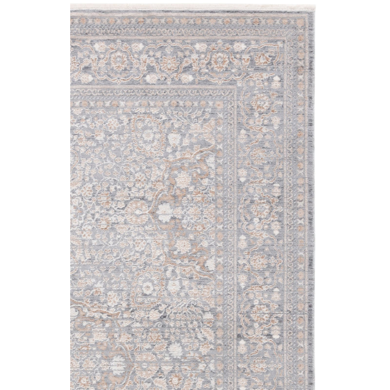 Tapis oriental en polyester tissé à la machine en ivoire / gris, Rectangle 4 pi x 6 pi