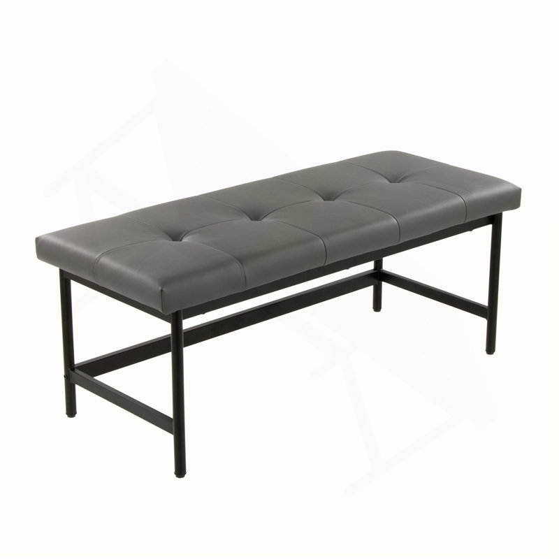 Banc en métal noir et similicuir gris, Grey