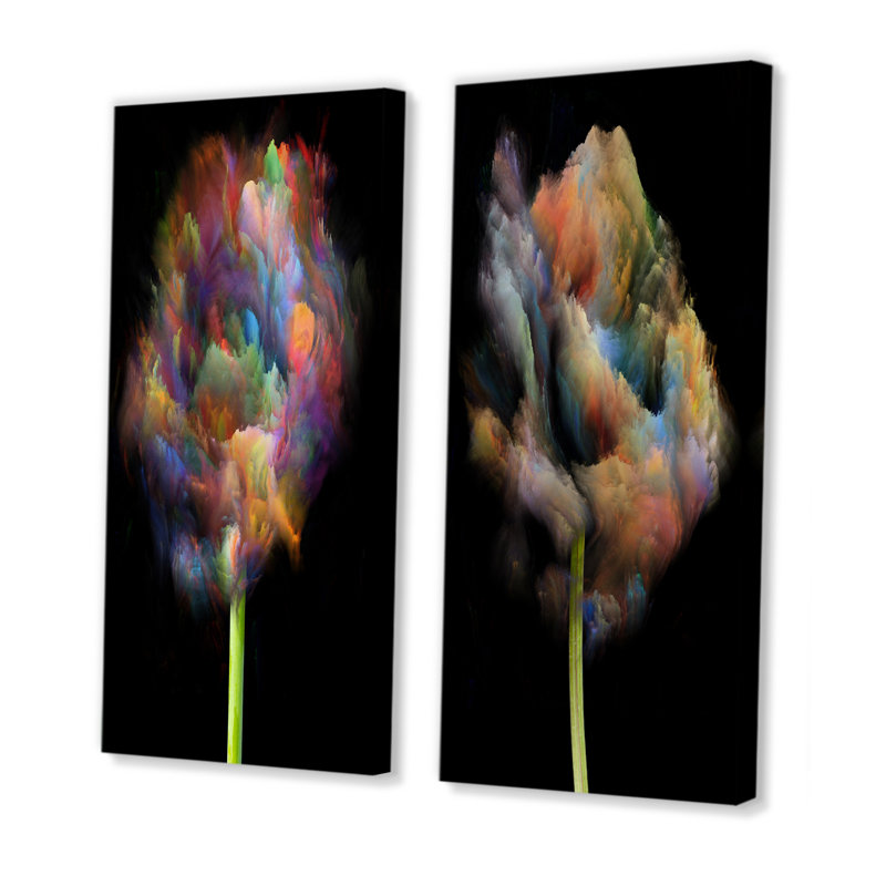 «Blooming Multicolor Fractal Flower», ensemble de 2 photographies sur toile, Toile tendue, H 32 po x l 32 po x P 1 po