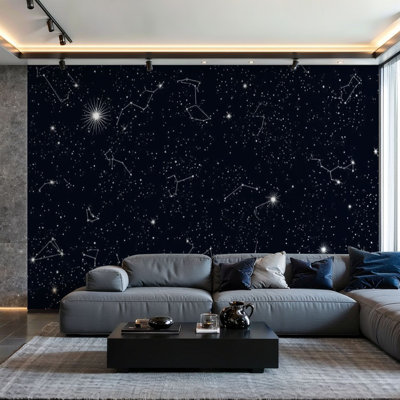 Peler et coller le papier peint, espace, ciel, carte céleste, constellations d'étoiles, planètes, art mural, adhésif et amovible