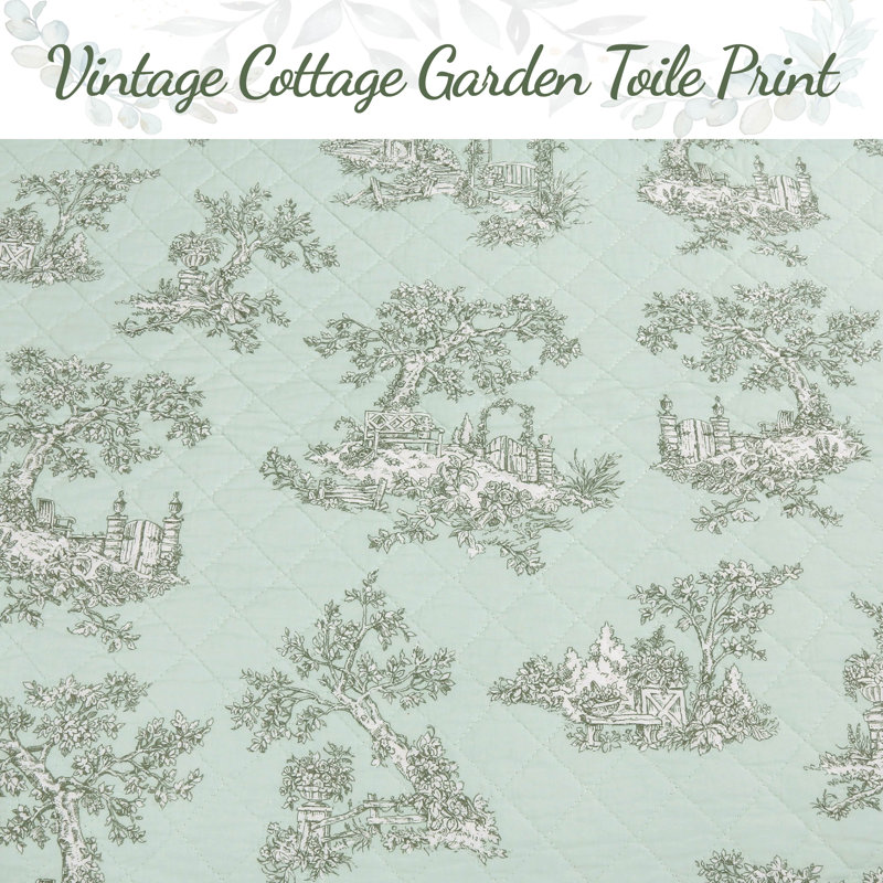 Mint Green and White Cotton Reversible Queen Quilt Set