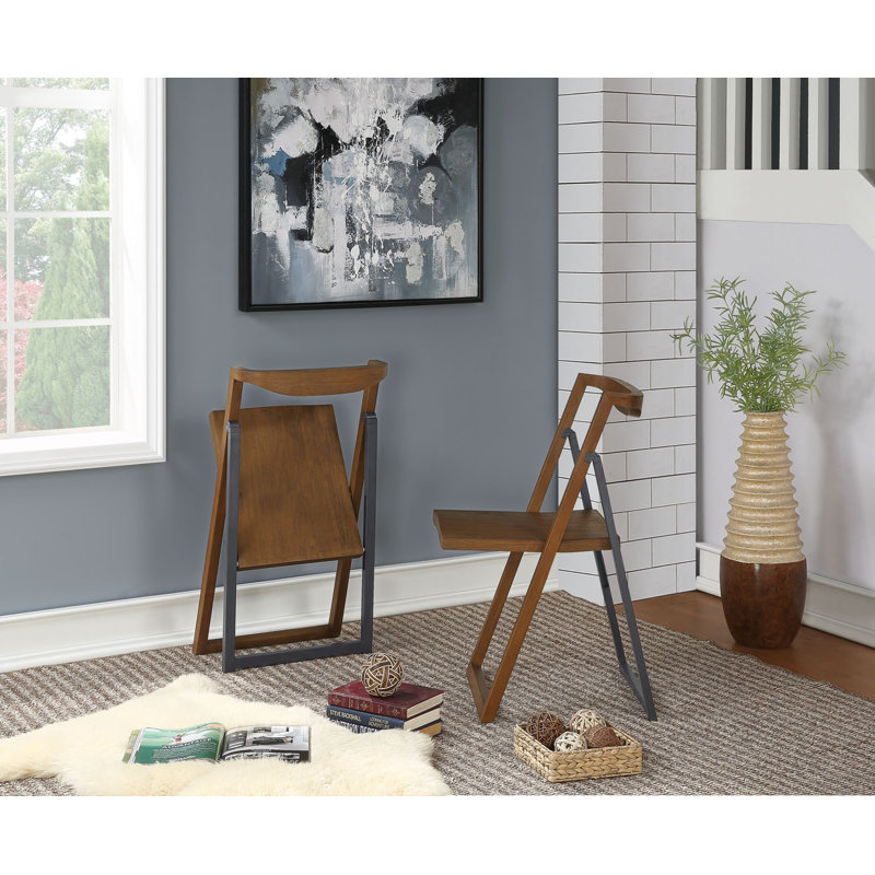 Sydney Chestnut Wire-Brush Finish Folding Chairs, Set of 2