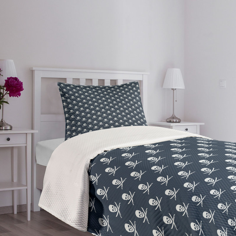 Twin Blue Quilted Bedspread Set with Pillow Sham