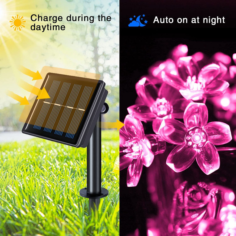 367.2' LED Solar Powered 50 - Bulb String Lights, Pink