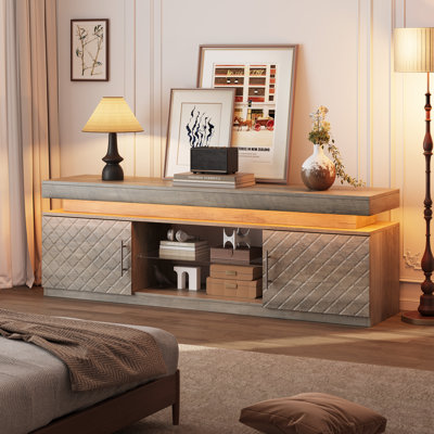 59" W Modern TV Stand with RGB LED Light & Charging Station, Media Console for TVs up to 65"