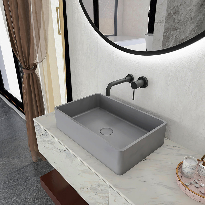 19.68'' Concrete Vessel Rectangular Modern Gray Bathroom Sink