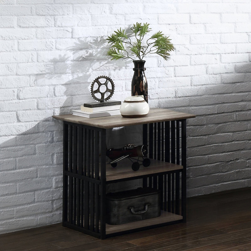 Rustic Industrial Nightstand With Open Shelves