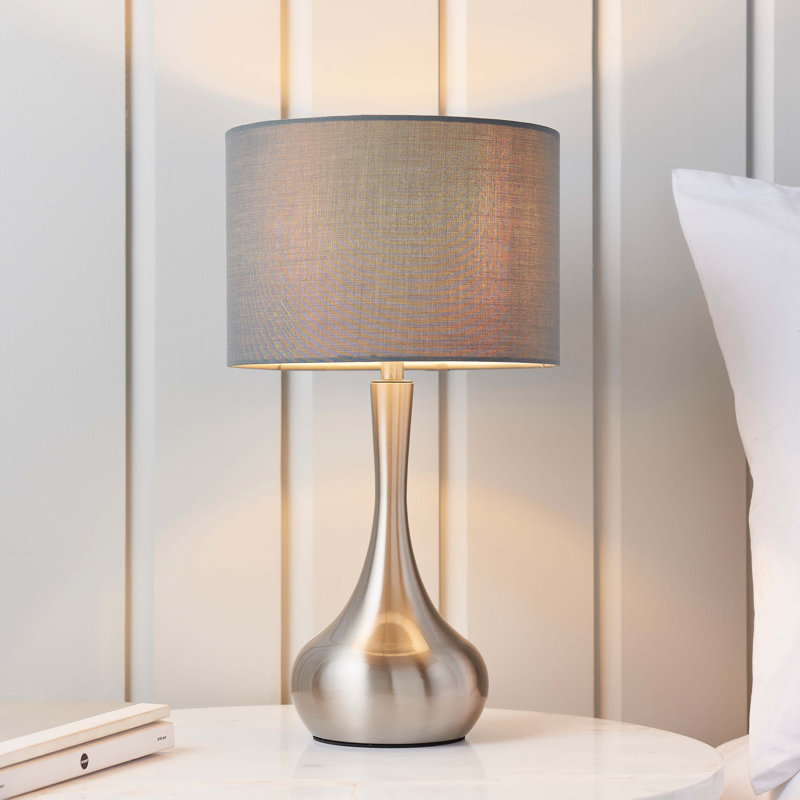 Teneyck Steel Table Lamp, Satin Nickel Base/Grey Shade