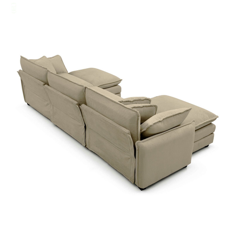 Canapé modulaire surdimensionné avec repose-pieds convertible, canapé 3 places avec 2 repose-pieds, canapé en U en velours côtelé camel