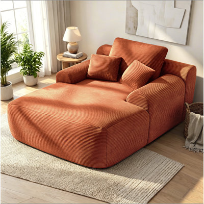 NEW Convertible Chaise Lounge Chair Plush with Wide Armrest & Throw Pillows, Cozy Boneless Sleeper Sofa Bed Armchair, for Living Room, Bedroom, No Assembly Required,Corduroy