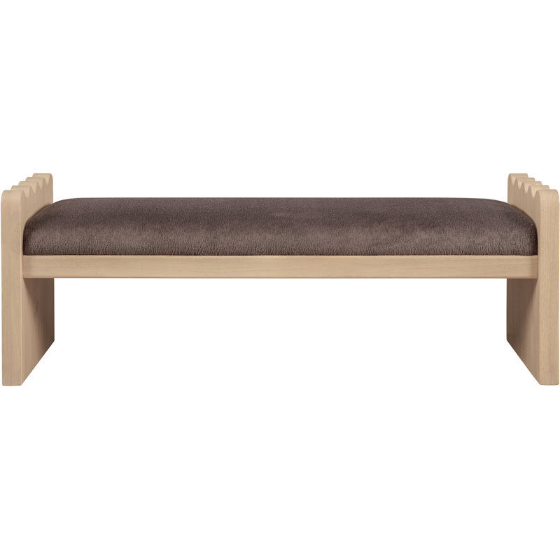 Daline Velour  Fabric Bench, Natural, Brown Velour Fur Fabric