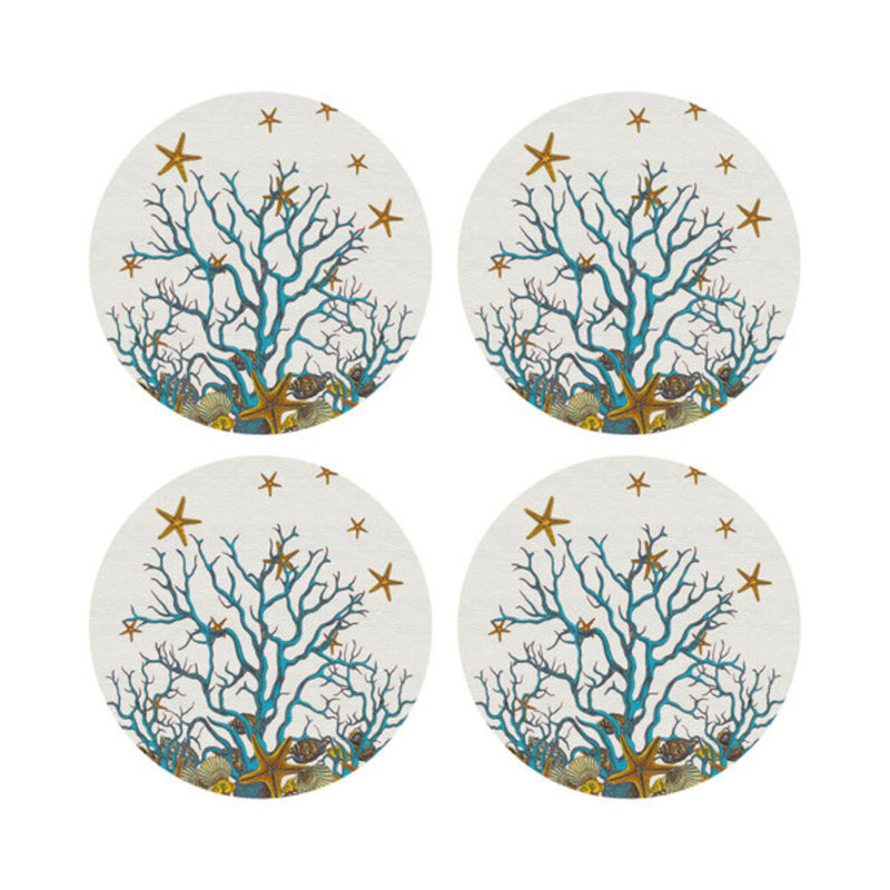 Sous-verres ronds en corail, Blanc turquoise