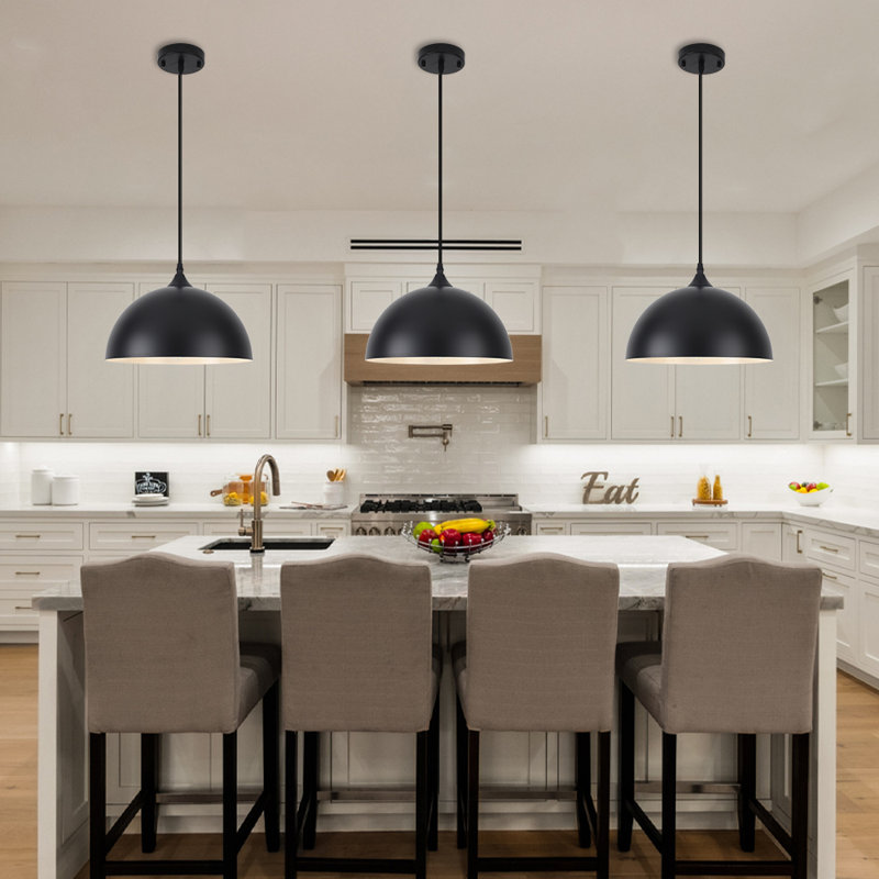 Modern Pendant Light 11.8inches 2 Packs,Black and White Hanging Light Fixtures for Kitchen,Dome Pendant Light,Ceiling Light Fixtures for Restaurant Room Aisle 