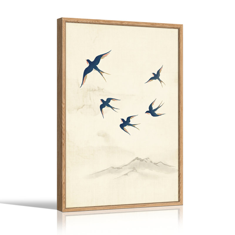 Ensemble de 1 tableau sur toile « Oiseaux et montagnes », 48"H x 36"W, Naturel