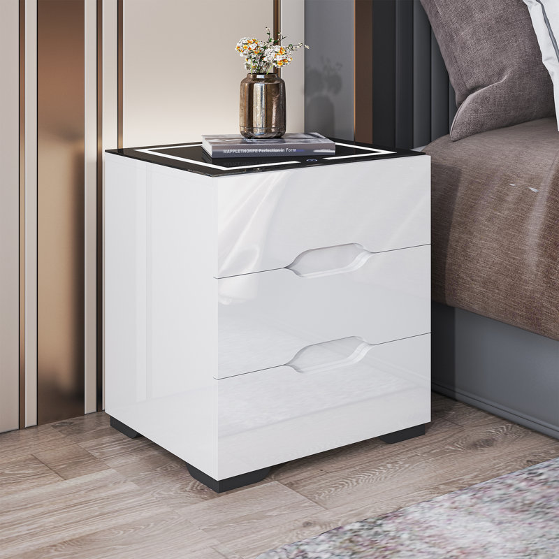 Table de chevet Emmariah, Blanc / noir
