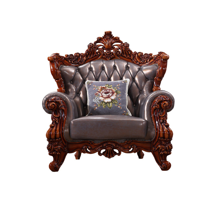 Fauteuil de style européen en cuir massif et cuir massif de 49,21 po
