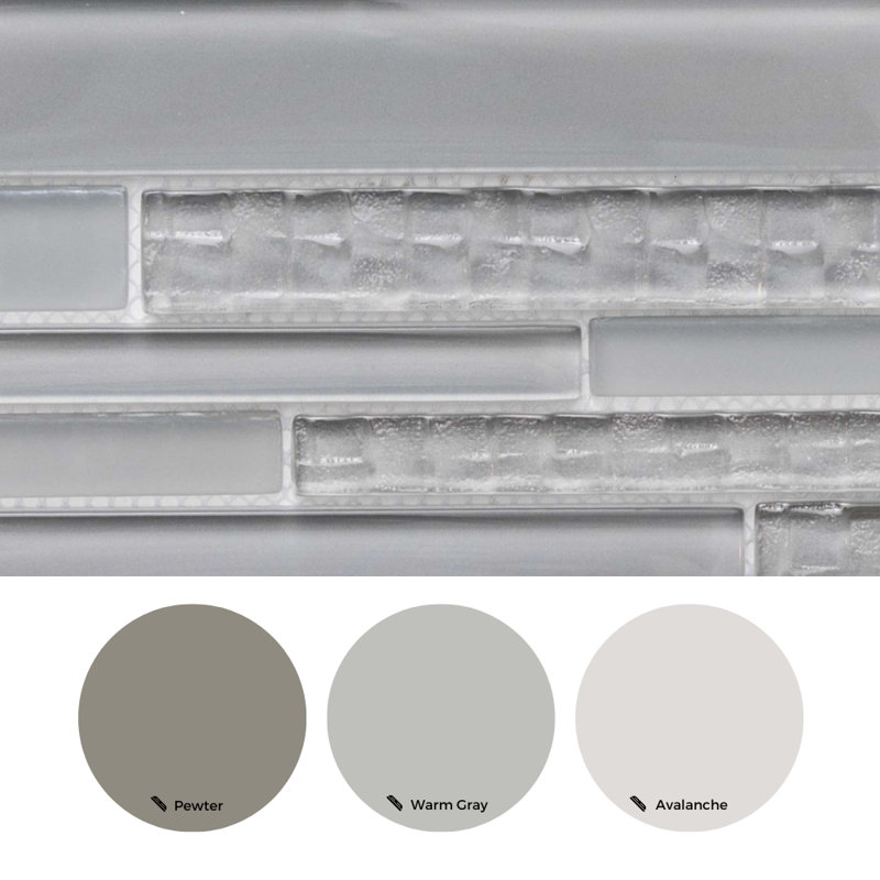 Karma Straight Edge Glass Mosaic Sheet Tile, Light Gray
