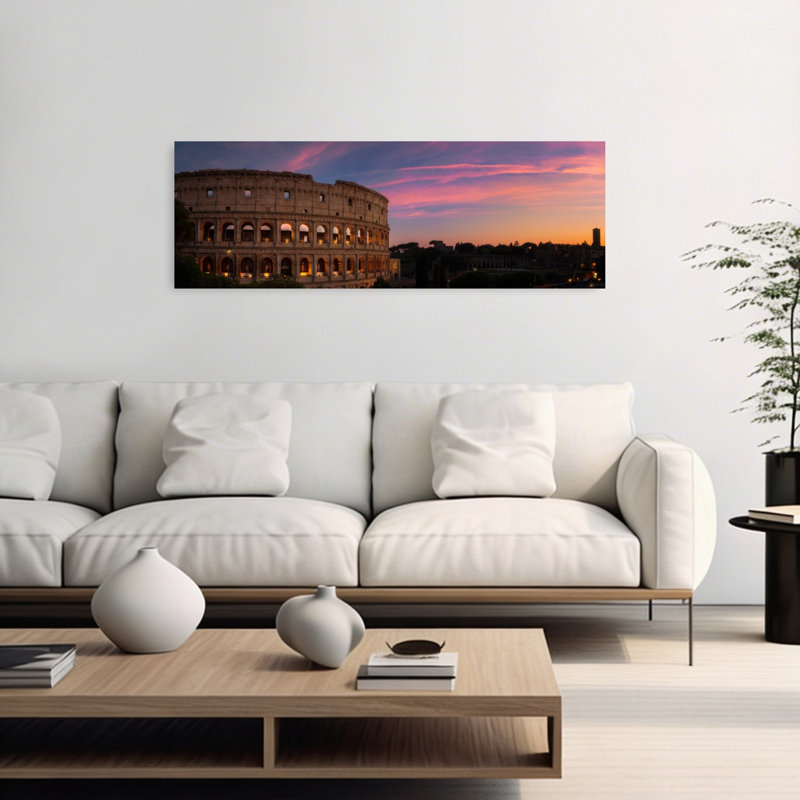 Romain, Colisée romain, coucher de soleil, architecture abstraite, ville abstraite, art mural, H 48 po x l 16 po