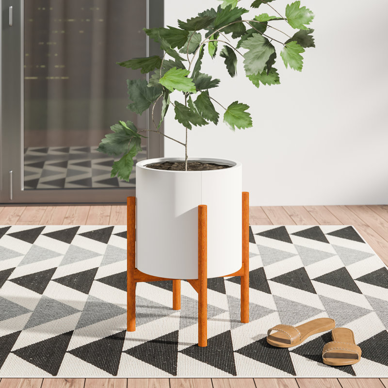 Handmade Pot Planter, White/Walnut, 23" H X 15.5" W X 15.5" D