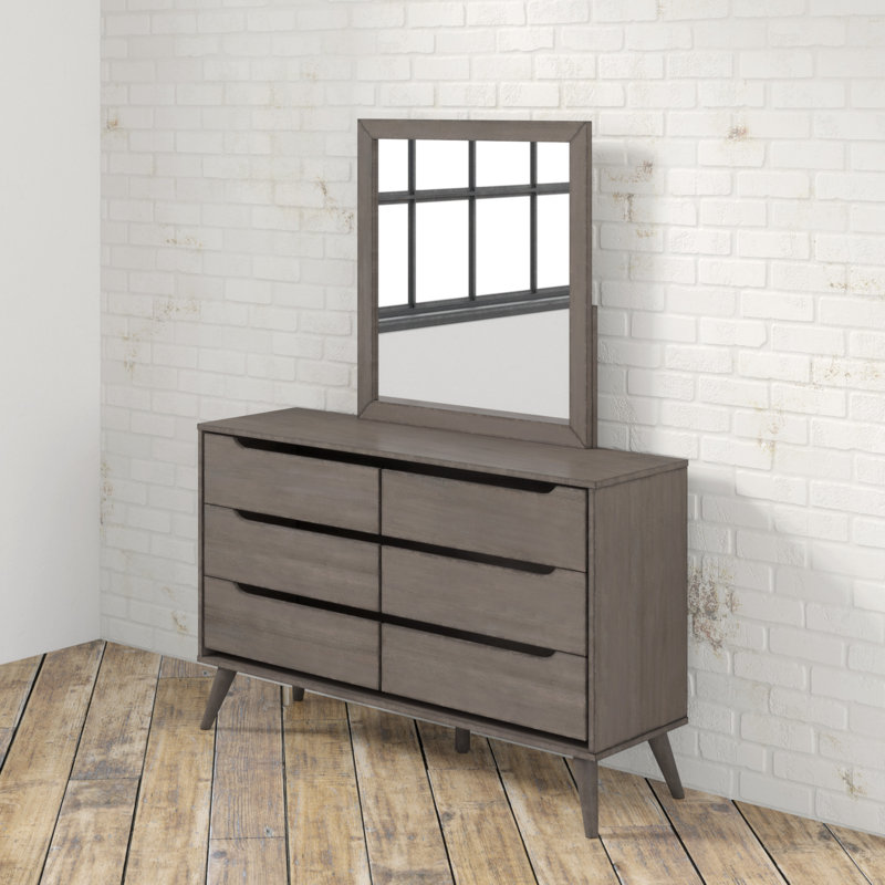Commode double 6 tiroirs avec miroir Stalter, Gris