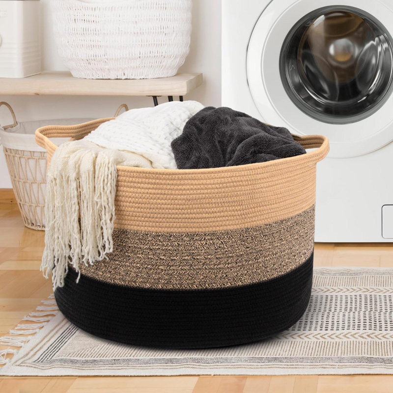 Laundry Basket, Large Blanket Basket For Toys & Clothes, 55X35cm 68L Foldable Hols Shape Wel, Colours Suit Neutral Decor Laundry Hamper For Living Room Bedroom