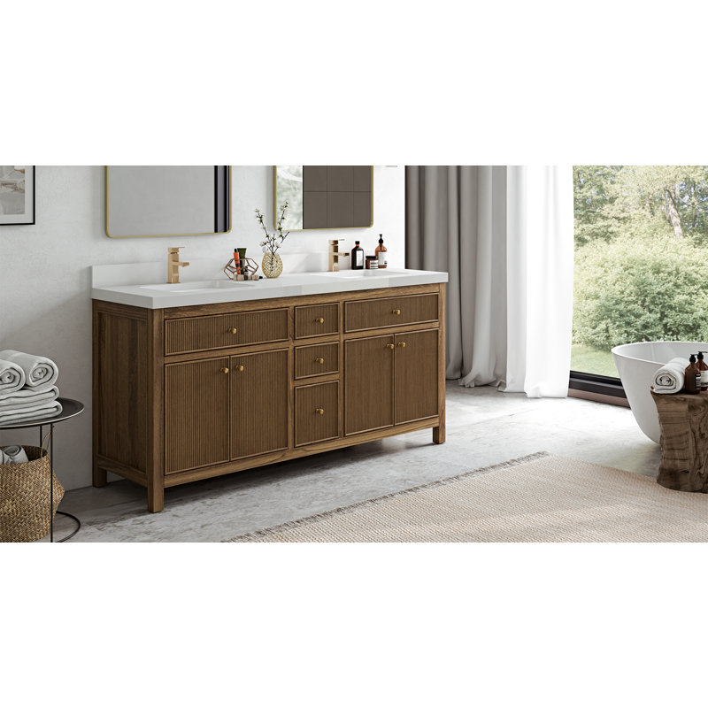 Ensemble de meuble-lavabo double 72 po Sonoma, Marbre de Carrare, Brun