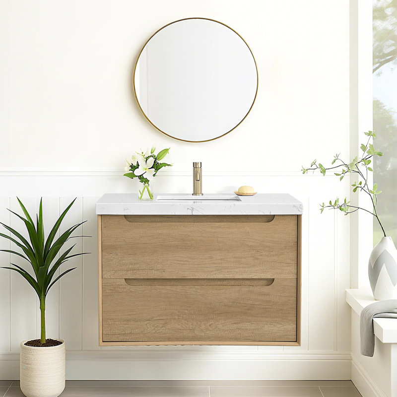 36'' Wall-mounted Single Bathroom Vanity With Engineered Stone Top