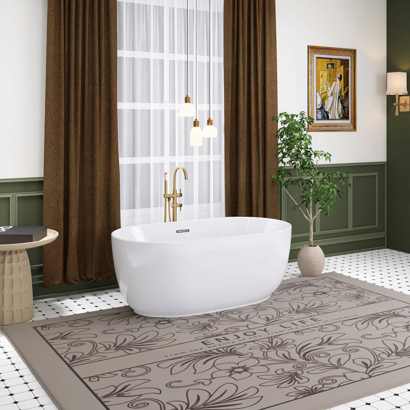 Baignoire de trempage autoportante 59 po en acrylique blanc brillant